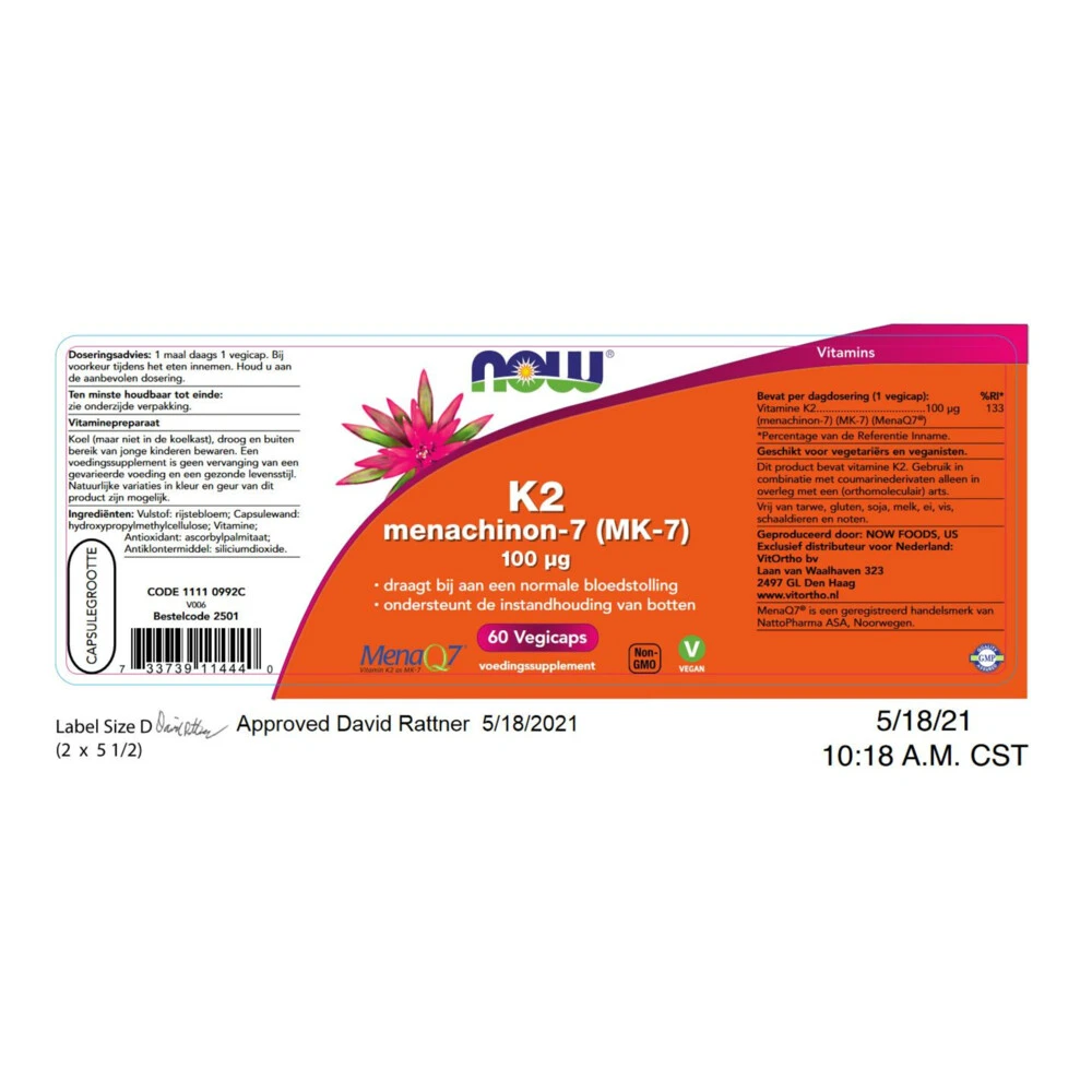 NOW Vitamine K2 Menachinon 7 100 Mcg 2 NOW Vitamine K2 Menachinon 7 100 Mcg - Afbeelding 2