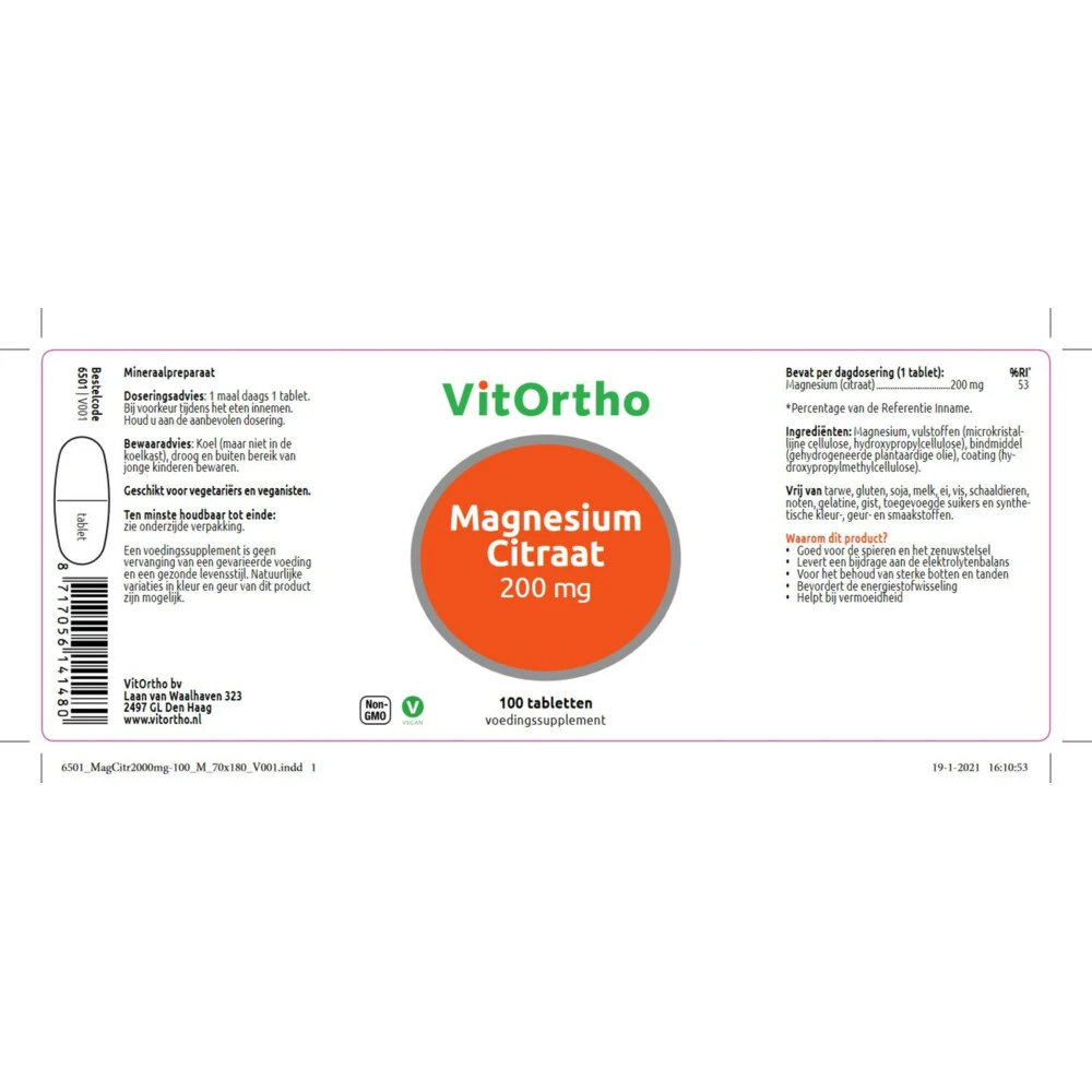 Vitortho Magnesium Citraat 200 Mg 2 Vitortho Magnesium Citraat 200 Mg - Afbeelding 2