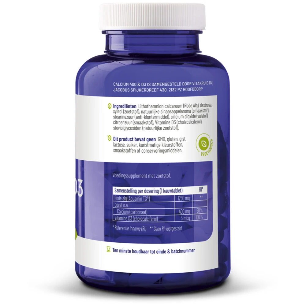Vitakruid Calcium 400 & D3 Uit Rode Alg 3 Vitakruid Calcium 400 & D3 Uit Rode Alg - Afbeelding 3